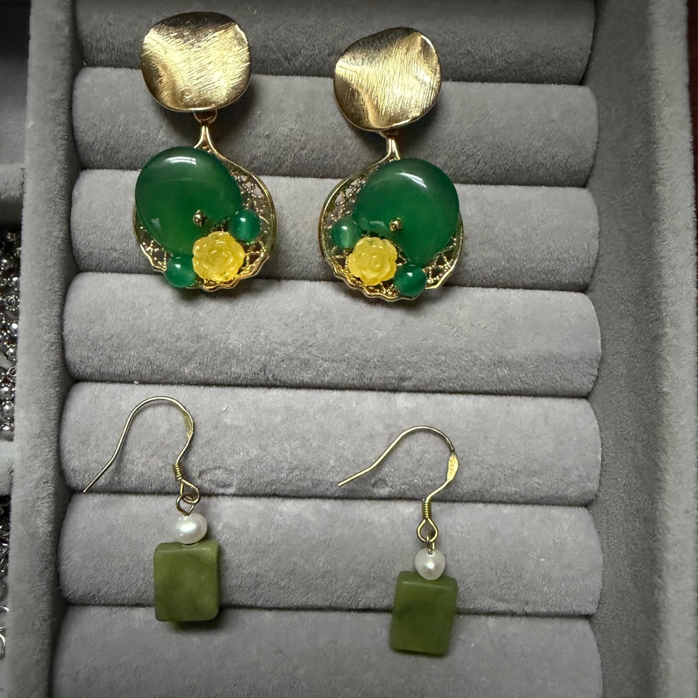 Green & Gold Statement Earring Set